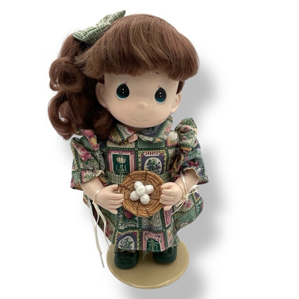 Precious Moments Doll 12” Pansy July Porcelain Face Girl Brunette Garden Friends